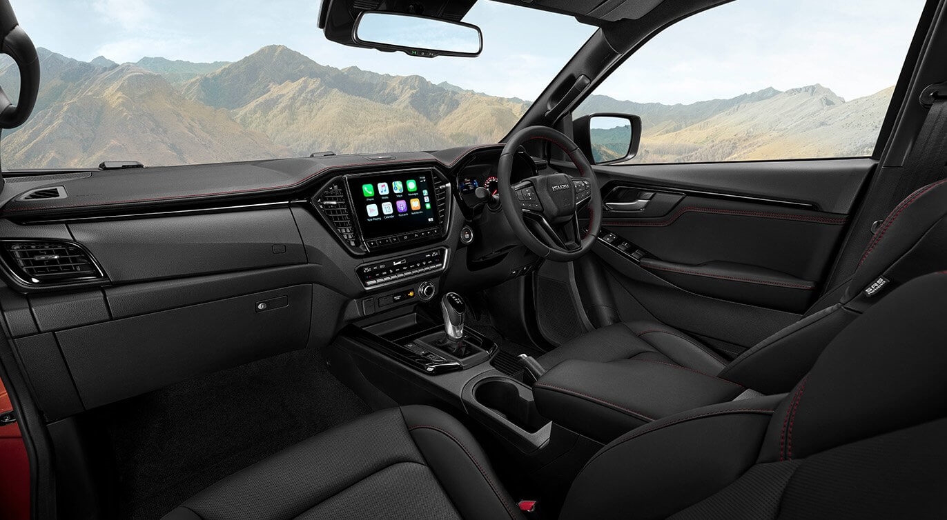 22MY D-MAX X-TERRAIN interior highlighted with bold black and red accents
