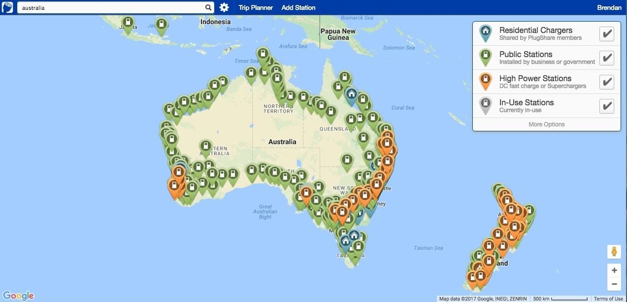 Charging points in Australia