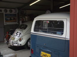 Cars inside Andy's garage 